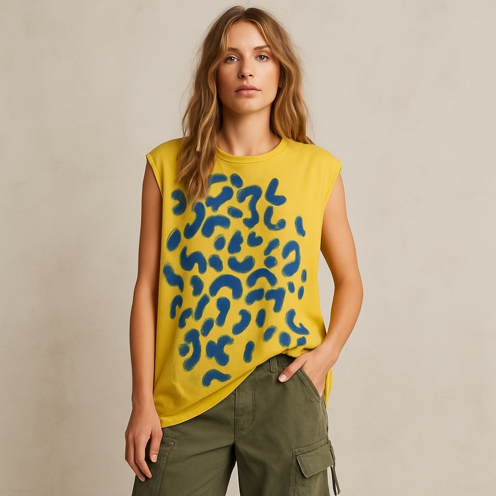 Marc‎ Jacobs | Y2K Fiesta Yellow Leopard Tunic Velvet Grahic Detail Zip XS / S